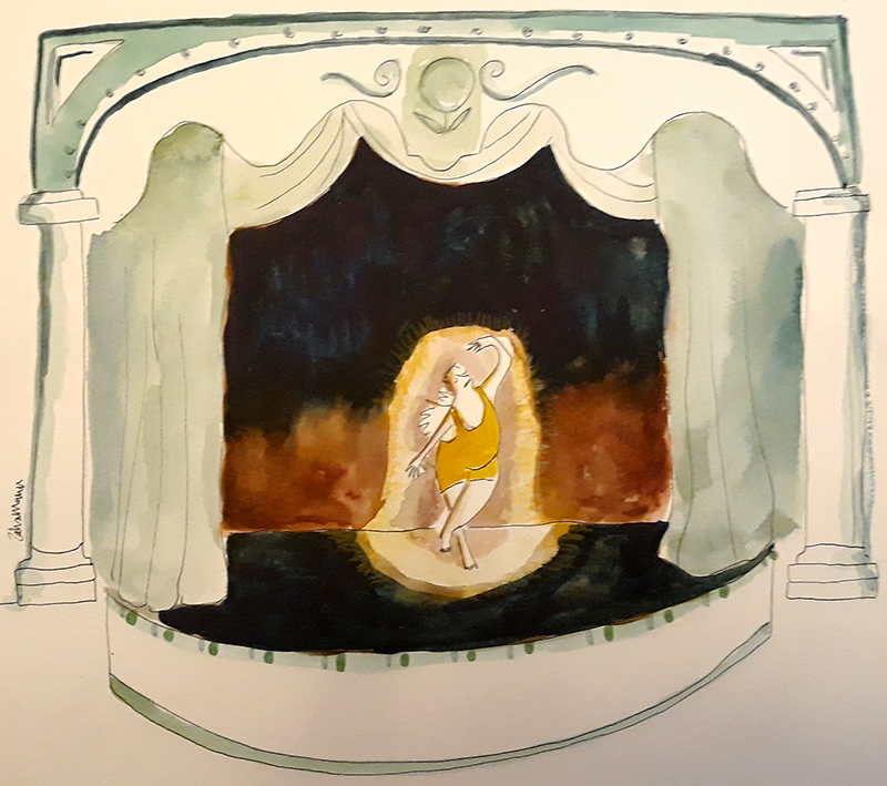 Illustration of fat dancers on stage